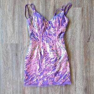 Alyce Paris Purple Layered Sequins Dress Size 0